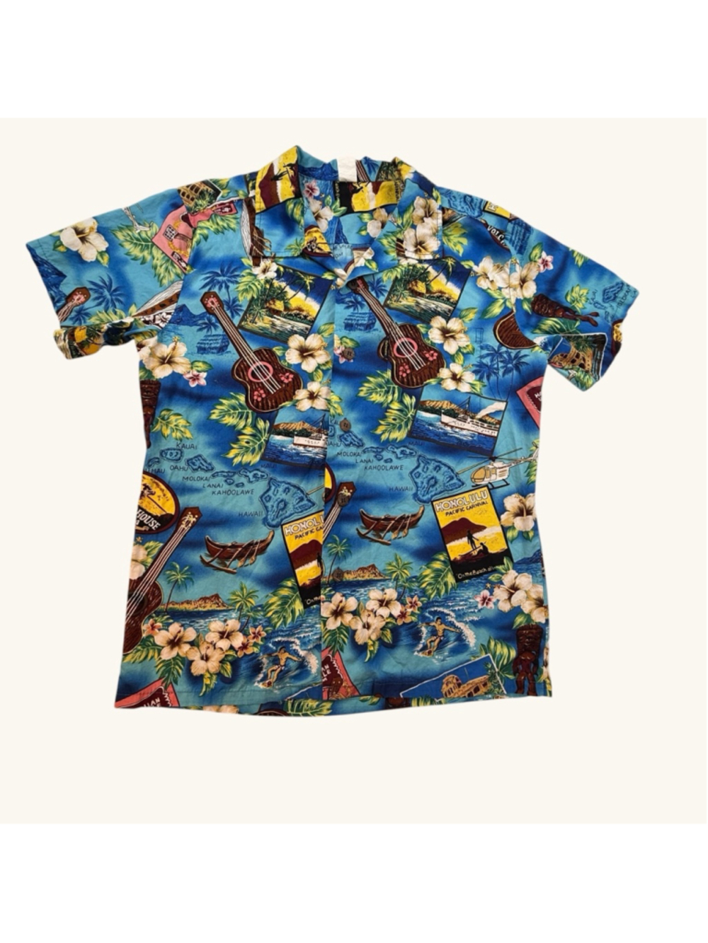 Palmwave Hawaii Hawaiian Shirt Mens Small Blue Tropical Aloha Camp Shirt Surf Pr